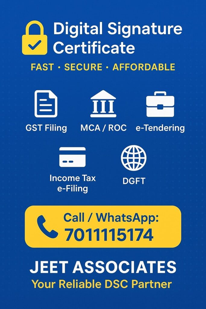 "Class 3 Digital Signature Certificate for MCA and GST filing – Jeet Associates"

